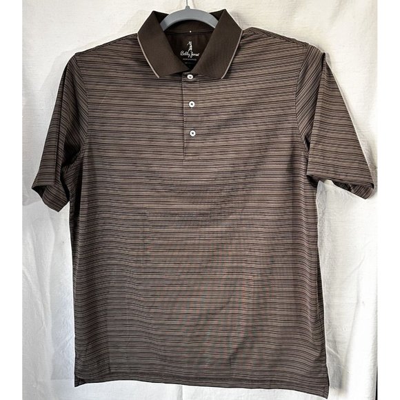 Bobby Jones Performance Polo L Brown Stripe Short Sleeve Polyester Shirt - Picture 2 of 3